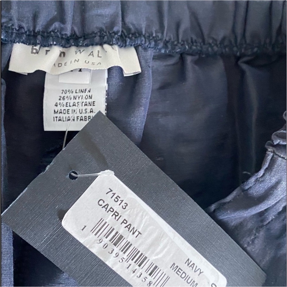 Bryn Walker Capri Pants. Linen Blend Elastic Waist. Lagenlook. Navy, Sz M NWT - Picture 6 of 12